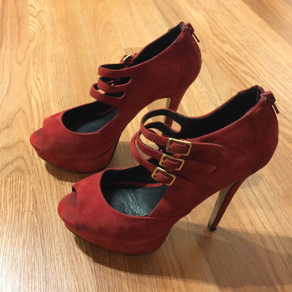 Strappy Red Suede Platform Heels from Aldo